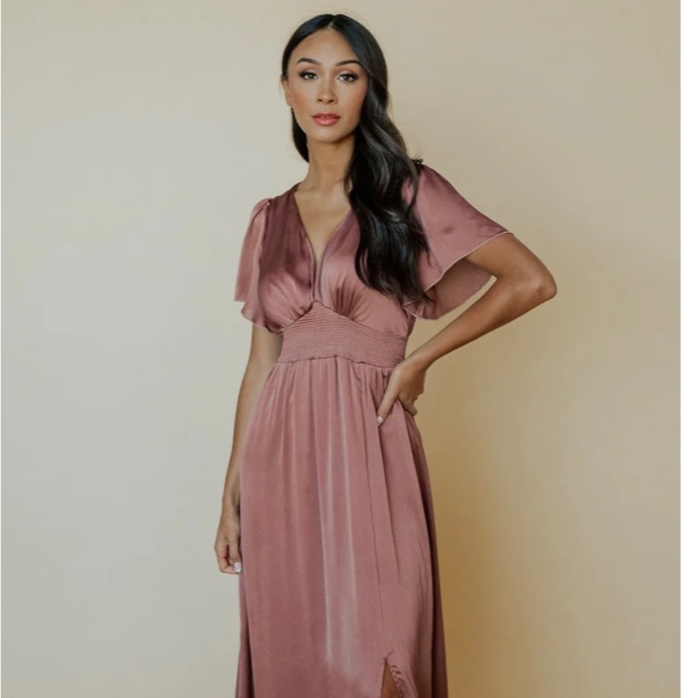 Baltic Born Prague Satin Maxi Dress-Rosy Brown